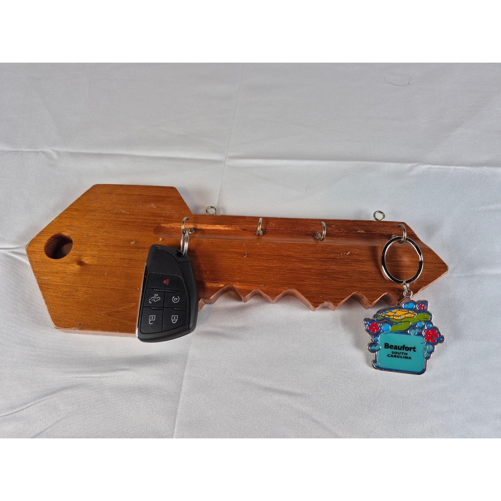 Vintage Rustic Wooden Giant Key Shaped‎ Wall Mounted Key Holder 4 Hooks Entryway